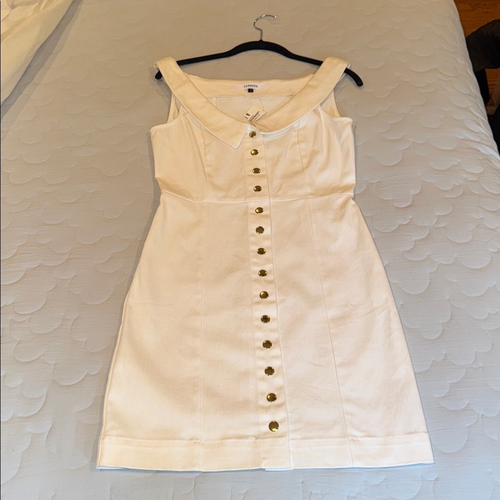 Bisouxx Stylish White Dress with Gold Buttons